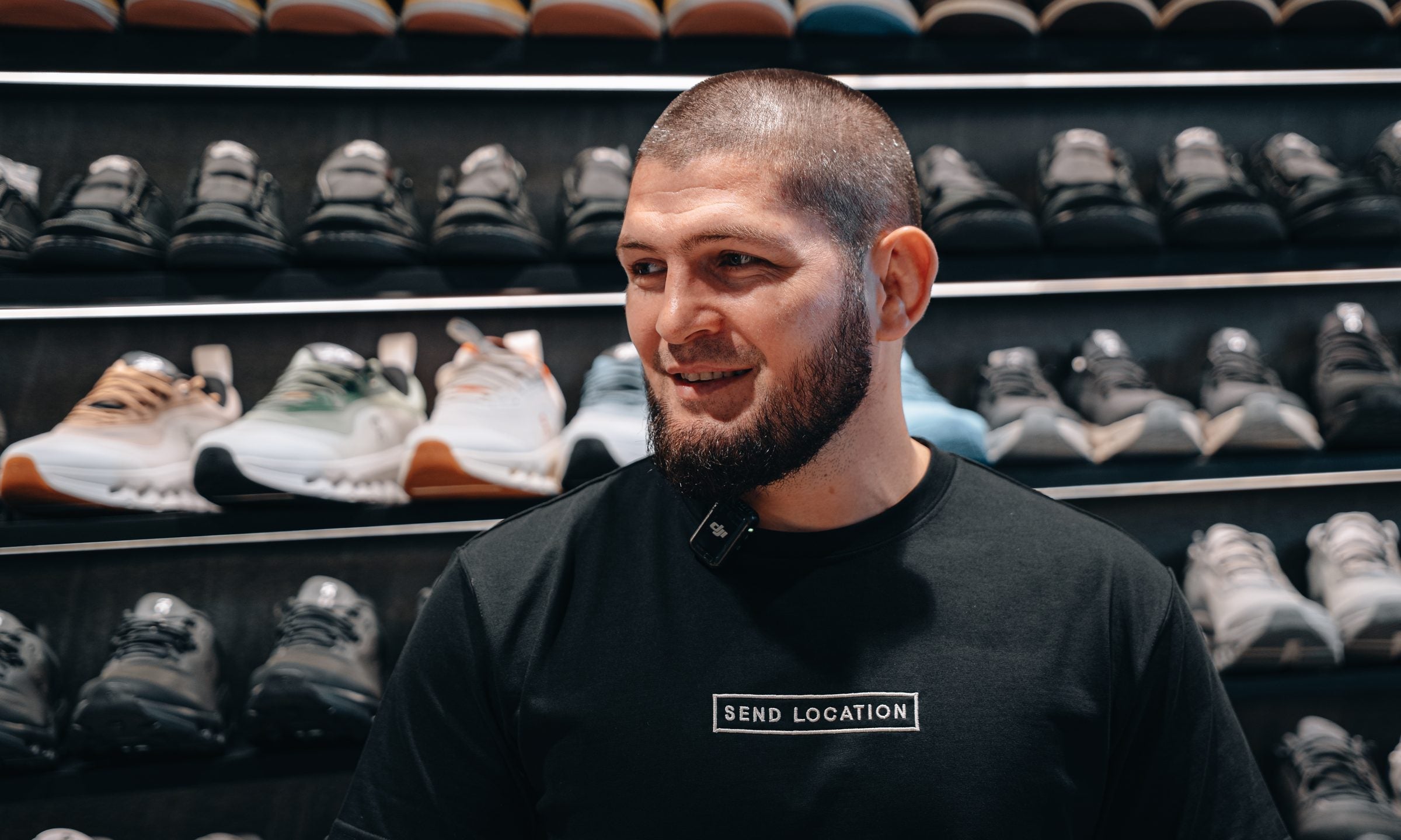 Khabib Nurmagomedov inside the Send Location sneaker store in Dubai